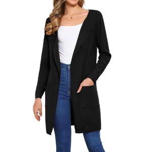 INSPIRE CHIC Women's Open Front Long Sleeve Mid Long Knit with Pockets Fall Layering Sweater Coatigan Jacket - 1 of 4