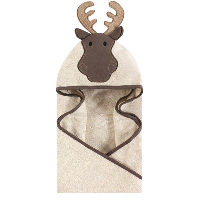 Hudson Baby Infant Cotton Animal Face Hooded Towel, Modern Moose, One Size