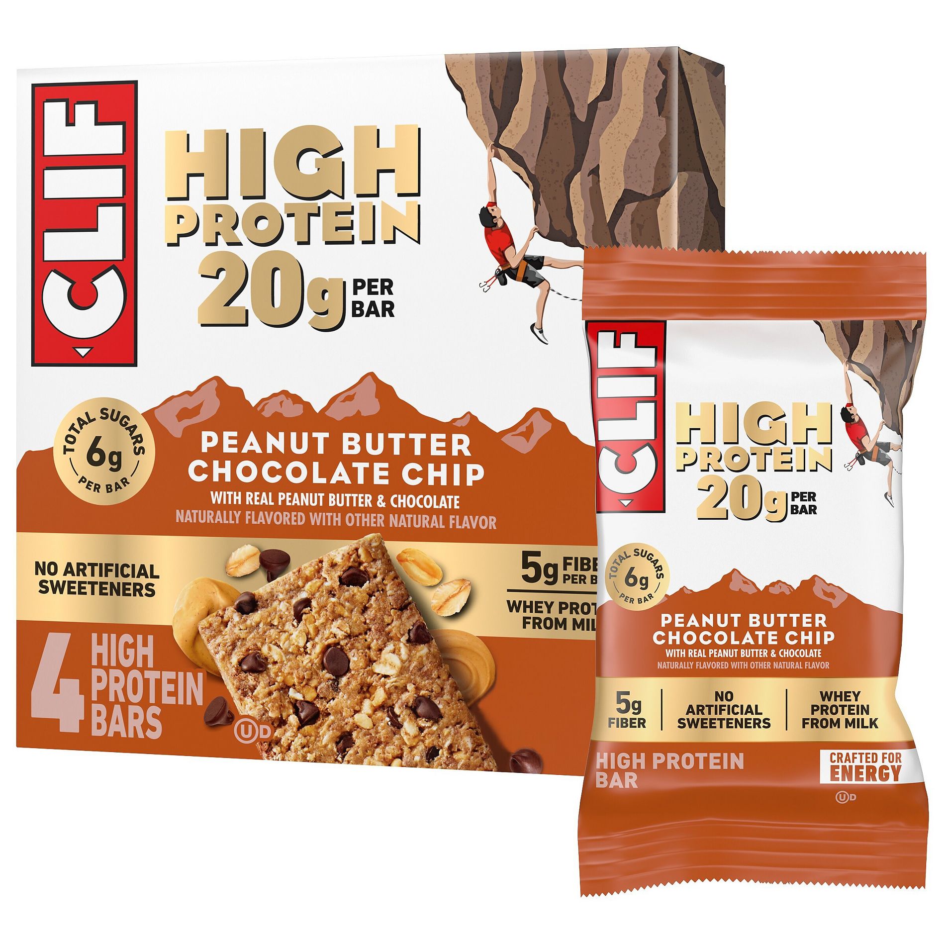 CLIF Bar Peanut Butter Chocolate Chip High Protein Bars - 20g Protein - 9.6oz/4ct