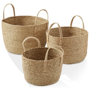 Casafield (Set of 3) Braided Seagrass Basket Planters, Natural Woven Storage Bins for Boho Home Decor, Indoor Plant Pot Covers - 1 of 4