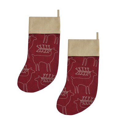 Park Designs Joyful Deer Embroidered Stocking Set of 2