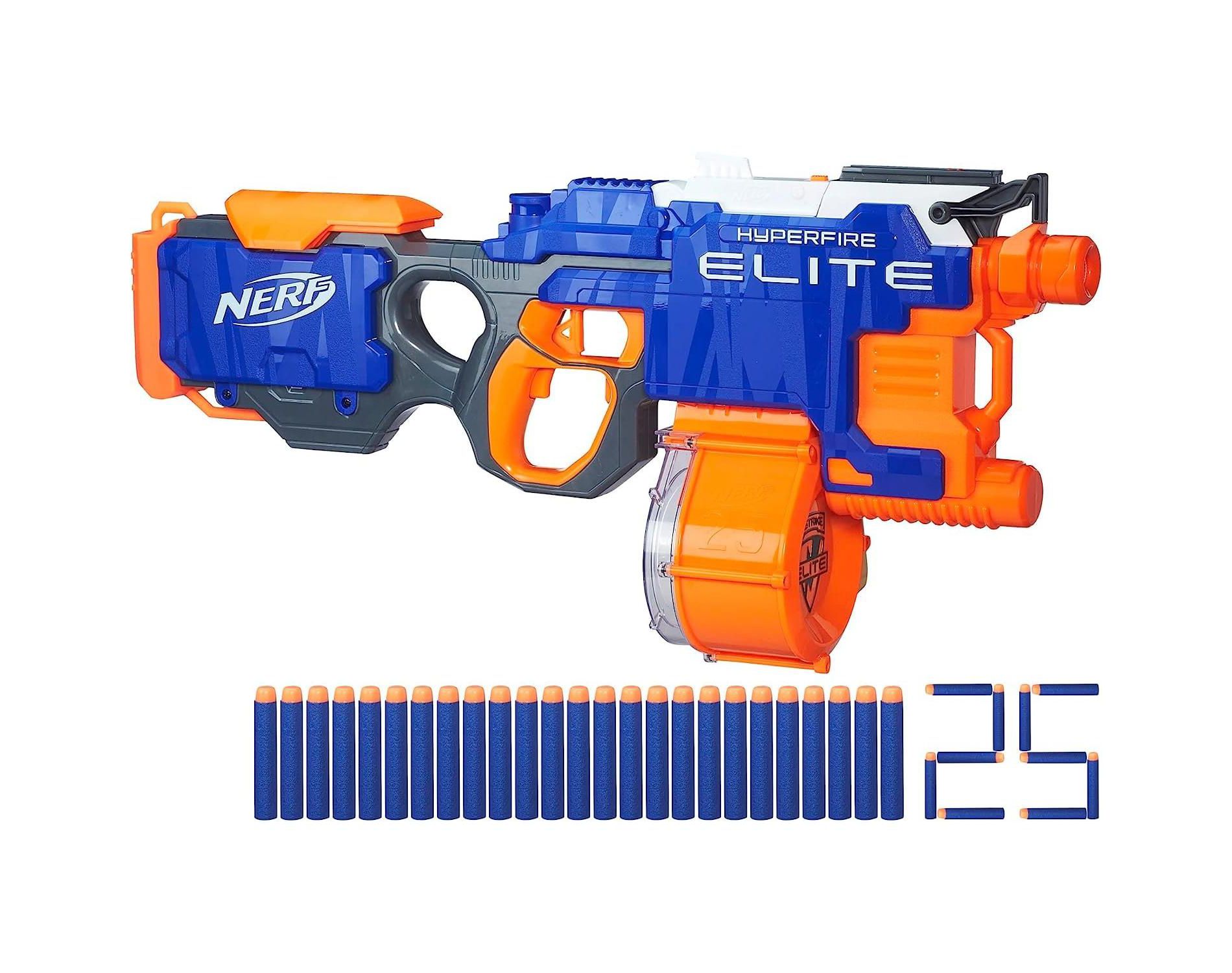 Nerf N-Strike Elite HyperFire Motorized Blaster, Fastest-Firing, 25-Dart Drum, 25 Elite Darts Included, Fires 5 Darts/Sec Up to 90 Feet, Ages 8+