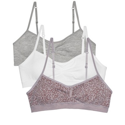 Fruit of the Loom Girls Seamless Trainer Bra with Removable Modesty Pads 3  Pack Multi Leo/Grey Heather/White 32