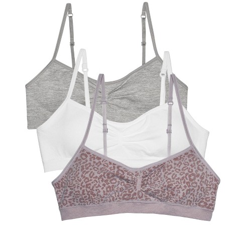Fruit Of The Loom Girls Seamless Trainer Bra With Removable Modesty Pads 3  Pack Multi Leo/grey Heather/white 32 : Target