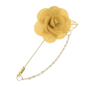 Unique Bargains Wedding Camellia Flower Lapel Pin with Leaf Brooch for Men Suit 3.5 x 1.6 Inch 1 Pc - 1 of 4