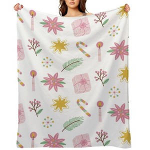 FIONECA Fresh Pink Christmas Pattern Blanket with Poinsettia Gift and Candle Design Soft Cozy Holiday Throw 40x50 inches - 1 of 4