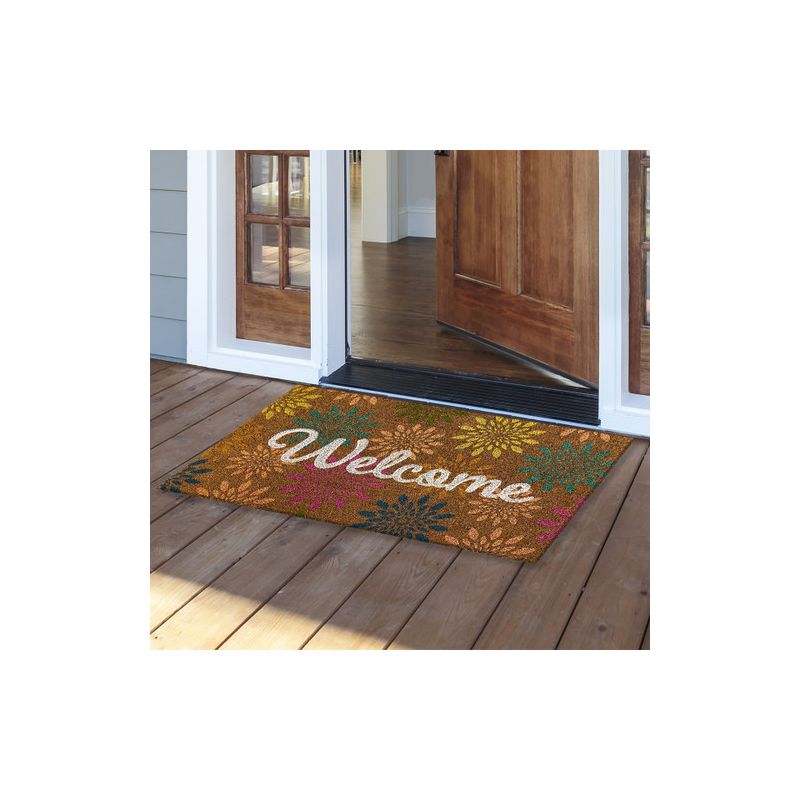 Colorful Floral Spring Natural Fiber Coir Doormat Welcome Flowers Outdoor 30" x 18" Briarwood Lane, 2 of 4