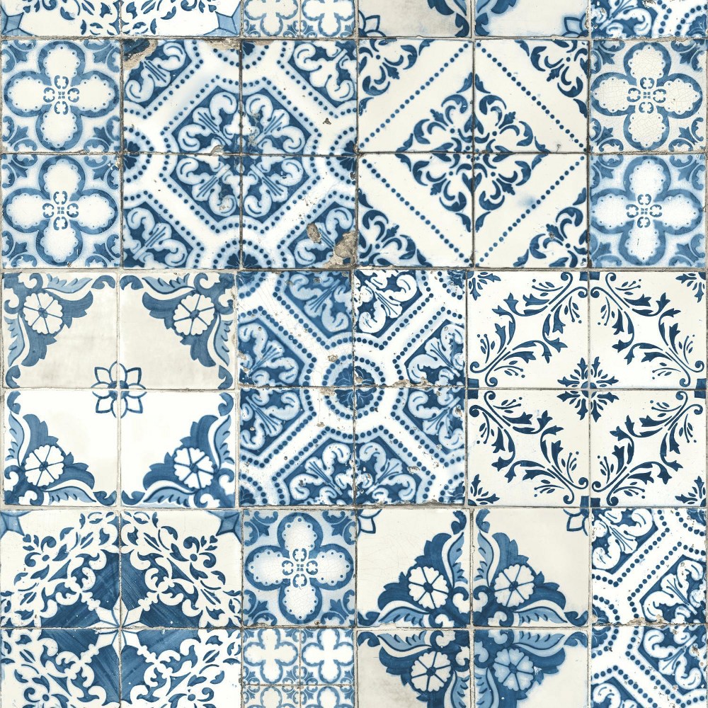 Photos - Wallpaper Roommates Mediterranian Tile Peel & Stick  Blue 