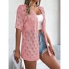 BLUEMING Womens Short Sleeves Open Front Crochet Cardigan Shrugs Sweater Hollowed Lightweight Cropped Sweater - 4 of 4