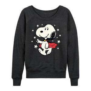 Women's - Peanuts - Snoopy Vampire Stars Glow In The Dark Lightweight French Terry Wide Neck Long Sleeve Shirt - 1 of 4
