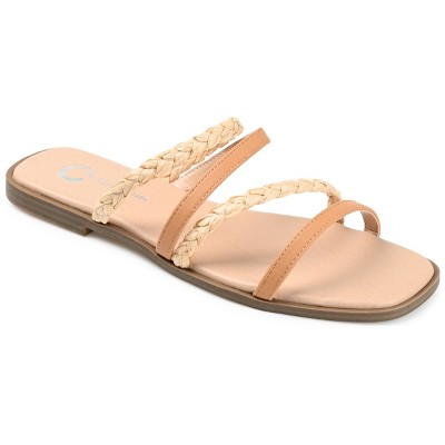 Journee Collection Womens Brinna Tru Comfort Foam Low Stacked Heel Slide Sandals Mocha 8