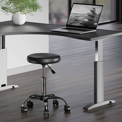 Clark Black Faux Leather Adjustable Swivel Stool with Chrome Base