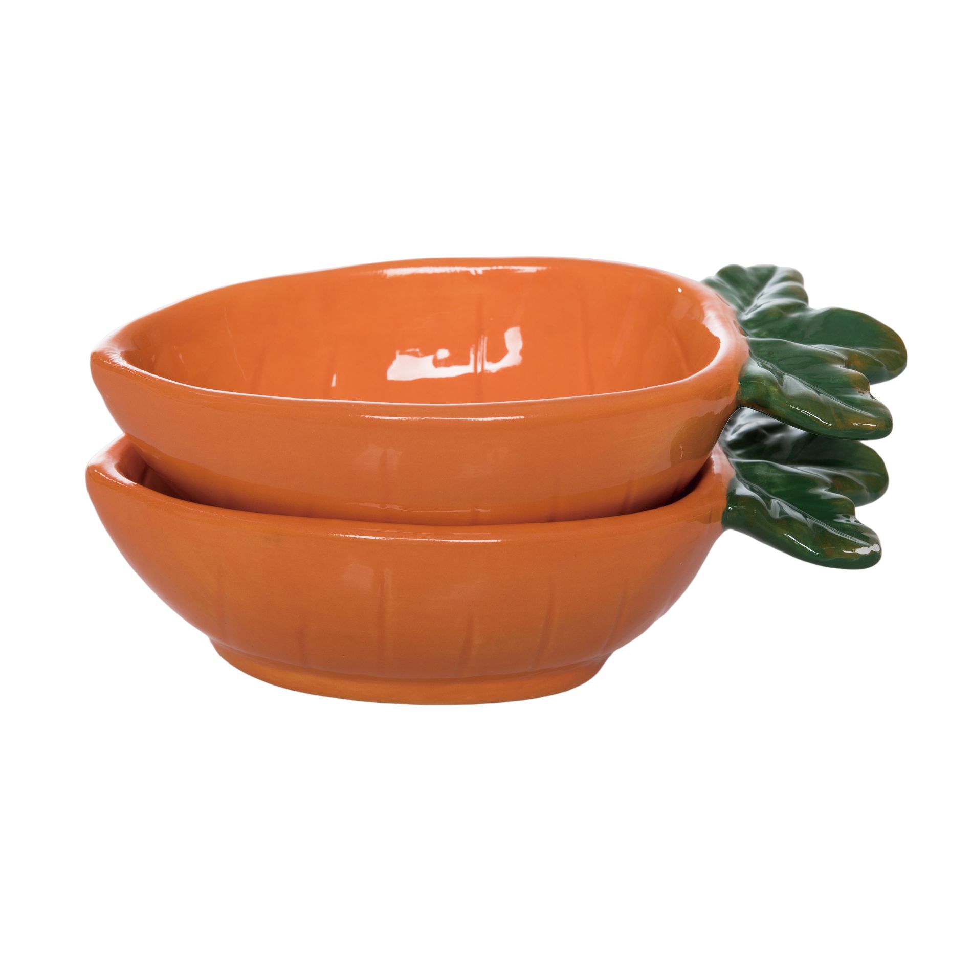 Transpac Dolomite Carrot Bowls Set of 2 Orange and Green for Easter Serving and Entertaining