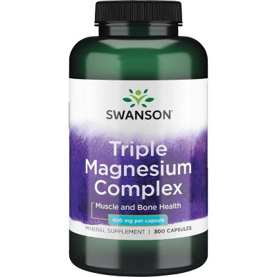 Swanson Triple Magnesium Complex Supplements, Promotes Healthy Mood & Sleep, Supports Your Heart Health & Nervous System, 400 mg
