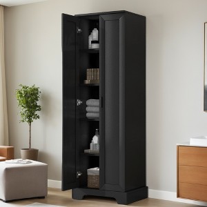 2-Door Storage Cabinet with Adjustable Shelves for Bathroom, Office, Living Room, Durable MDF Board Construction, Anti-Tipping Design - Leovsnove - 1 of 4