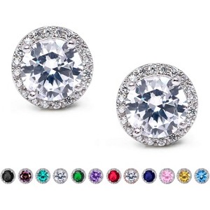 Cubic Zirconia Stud Earrings, 8mm Round Cut, Rhinestone Hypoallergenic Earrings for Women & Girls - 1 of 4