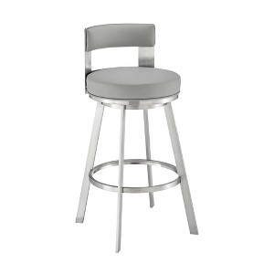 Armen Living 30" Flynn Brushed Stainless Steel with Faux Leather Swivel Barstool - 1 of 4