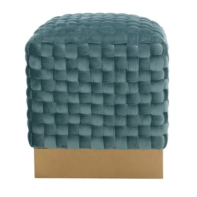Ravyn Woven Velvet Ottoman Seafoam - Safavieh