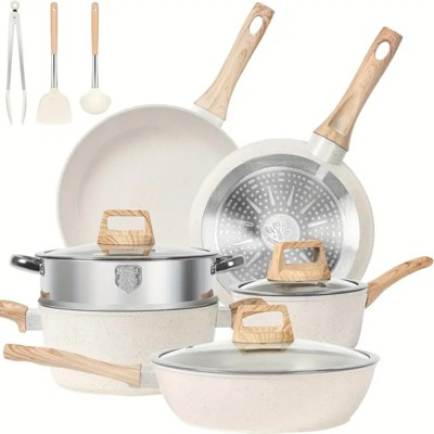 LunaLulink 12-Piece Granite Nonstick Cooking Set with Frying Pan, Skillet, Steamer, Silicone Spatula and Tongs