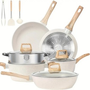 LunaLulink 12-Piece Granite Nonstick Cooking Set with Frying Pan, Skillet, Steamer, Silicone Spatula and Tongs - 1 of 4