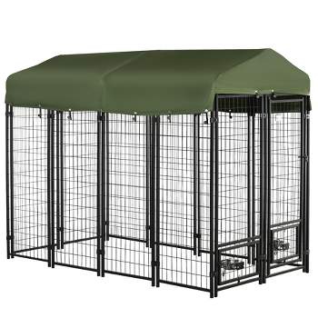 PawHut Lockable Dog House Kennel with Water-resistant Roof