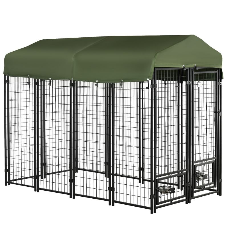 PawHut Lockable Dog House Kennel with Water-resistant Roof, 1 of 7