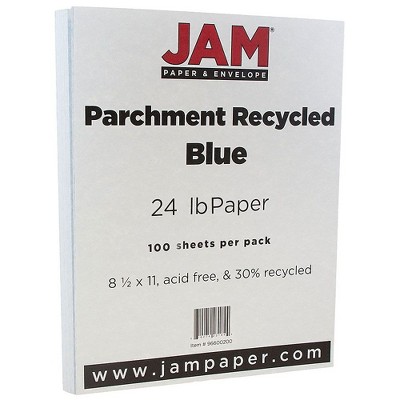 JAM Paper Parchment 24lb Paper 8.5 x 11 Blue Recycled 100 Sheets/Pack 96600200