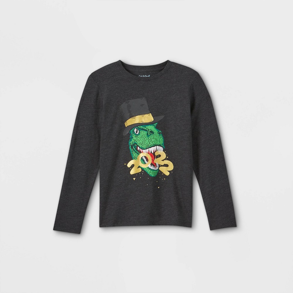Boys' '2022 Dinosaur' Graphic Long Sleeve T-Shirt - Cat & Jack Charcoal Gray L