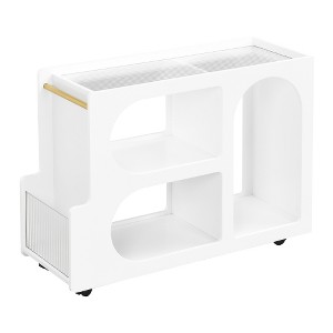 LIVAREEmlen with Lockable Wheels, Narrow Coffee Table with 5mm Thick Fluted Tempered Glass, Modern Nightstand with Golden Round Rod White - 1 of 4