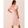 Seta T Women's Square Neck Puff Short Sleeve Elastic Waist Midi Dress with Pockets - 4 of 4