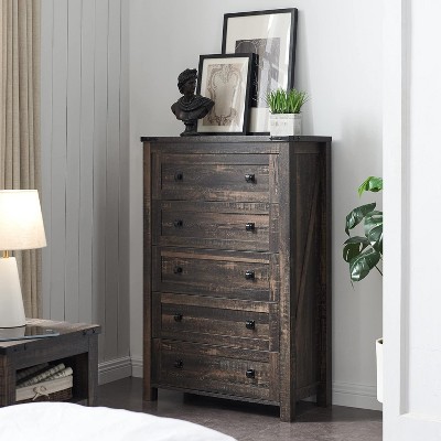 Farmhouse 5 Drawers Dresser, 48" Tall Wood Rustic Wide Chest of Drawers, Storage Dressers Organizer for Bedroom, Living Room, Hallway