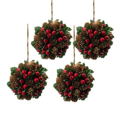 Whisen 5.1" Cone And Berry Ball, Decorative Hanging Ball Christmas Tree Ornaments, Set of 4 - Multicolor