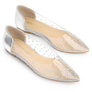 Allegra K Women's Pointed Toe Clear Rhinestone Ballet Flats - 1 of 4
