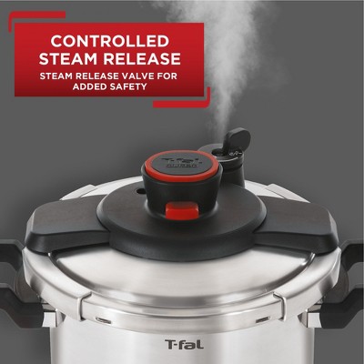 T-fal 8qt Pressure Cooker, Clipso Stainless Steel Cookware: Ergonomic Stay-Cool Handle, Dishwasher-Safe, Includes Steamer Basket