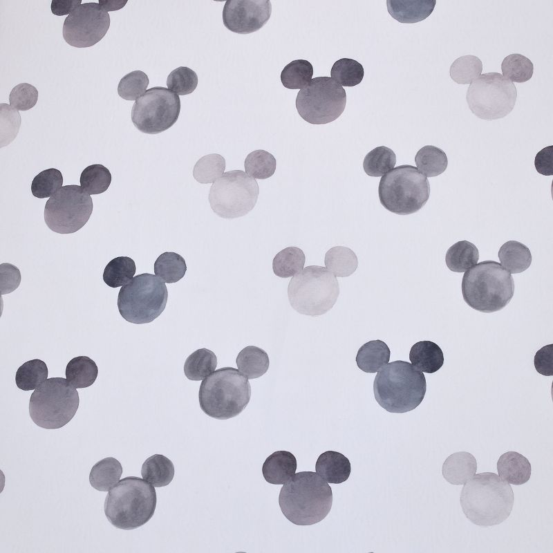 Disney Mickey Mouse - Black, White and Gray Watercolor Mickey Ears Nursery Fitted Mini Crib Sheet, 5 of 7