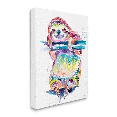 Colorful Rainbow Sloth Wildlife Canvas Art, 16 x 20