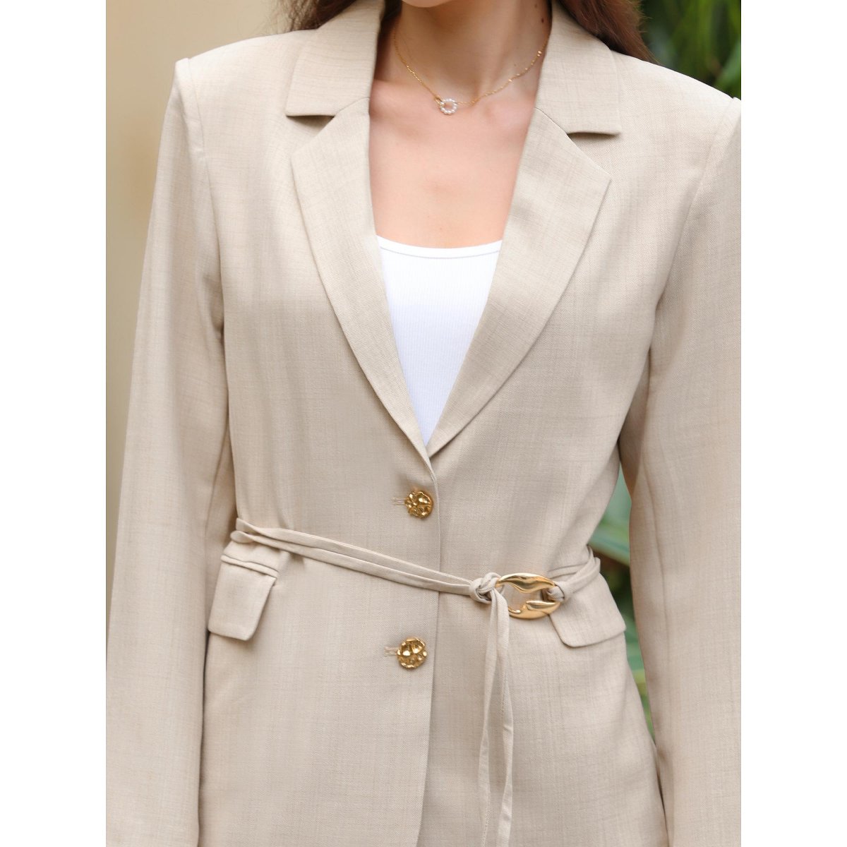 Женские пиджаки INSPIRE CHIC Women's Business Casual 2026 Notched Collar Long Sleeve Tie Waist Summer Spring Blazer Small Khaki — фото 3