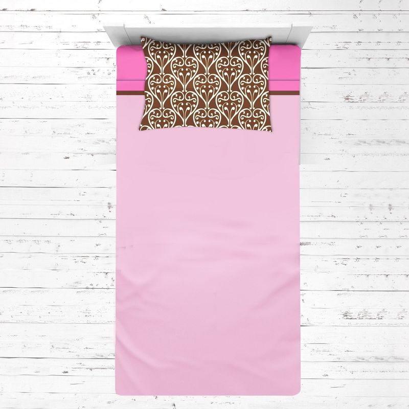 Bacati - Damask Pink Chocolate 3 pc Toddler Sheet Set, 1 of 7