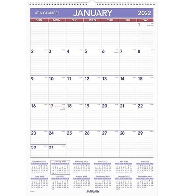 AT-A-GLANCE 2022 22.75" x 15.5" Monthly Calendar White/Red/Purple PMLM03-28-22