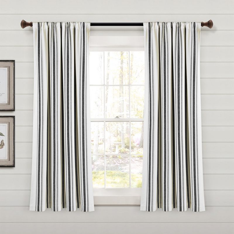 Farmhouse Stripe Yarn Dyed Eco-Friendly Recycled Cotton Window Curtain Panels Black 42X63 Set, 1 of 6
