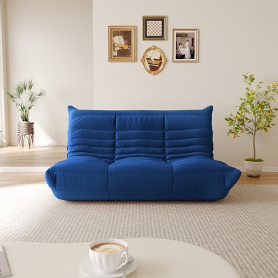 WJShome Lazy Floor Sofa Couch, Teddy Velvet Mohair Fireside Corner Bean Bag Chairs for Adults,BLUE