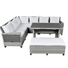 5-Piece Outdoor Rattan Sectional Sofa Set with Dining Table, Bench, and 2 Extendable Side Tables - 3 of 4