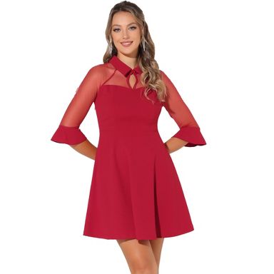 INSPIRE CHIC Women's Keyhole Mesh Sheer Half Sleeve Retro Gothic Cocktail Party Vintage Dress Red X-Large