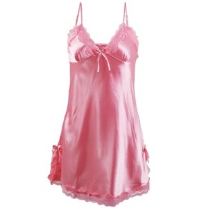 INSPIRE CHIC Women Satin Lace Trim Sleepwear Nightgown Pajama Slip Dress - 1 of 4