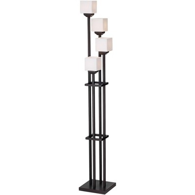 Bronze Iron 4-Light Torchiere Floor Lamp with Square Shades