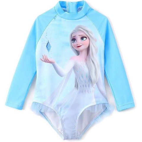 Frozen Disney Frozen Kids Colorblock Summer One Piece Rash Guards Elsa Blue 4T-5T