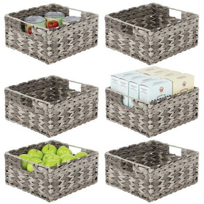 mDesign Woven Farmhouse Pantry Food Storage Bin Basket Box - 3 Pack - Gray Ombre