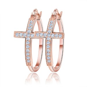 Cross Hoop Earrings for Women Religious Jesus Cubic Zirconia Ginger Lyne Collection - 1 of 4