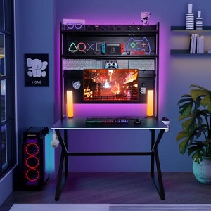 Multi-Functional Gaming Desk with Built-in Monitor Stand, Pegboard Hutch, RGB Lighting, Cable Management, Wireless Charger & Power Outlet - 1 of 4
