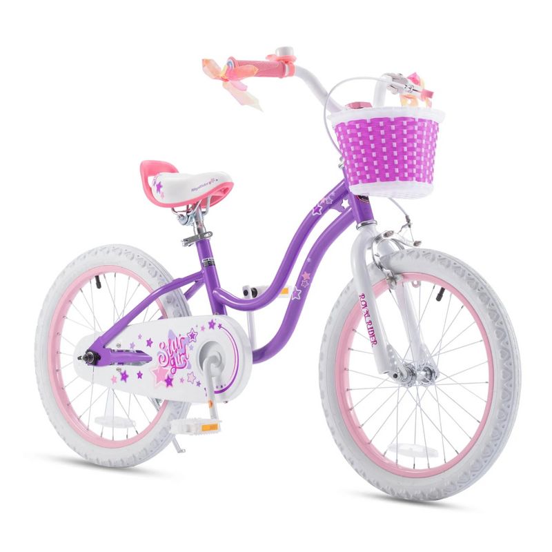 RoyalBaby Stargirl Kids Outdoor Bicycle with Kickstand, Accessory Basket, Bell, and Safety Training Wheels for Ages 4-7, Purple, 1 of 7
